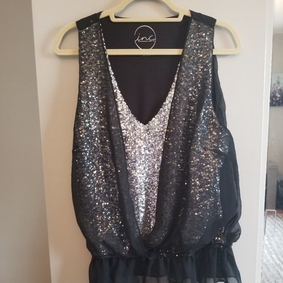 INC International Concepts Tops - 👚 INC Sleeveless Black & Silver Sparkle Blouse XL